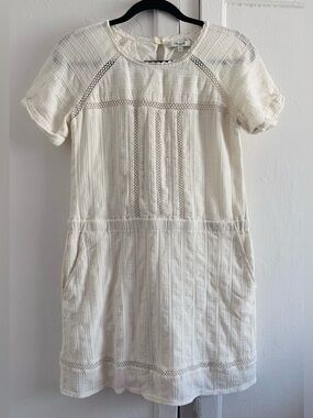 Madewell Ivory Textured Mini Dress With Pockets.